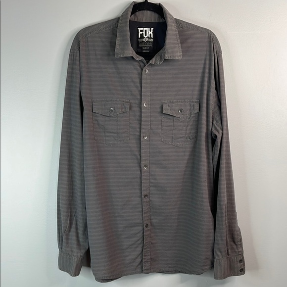 Fox Mens Horizontal Striped Button-Up Shirt Grey Long Sleeves Collar Slim Fit XL - Picture 15 of 15